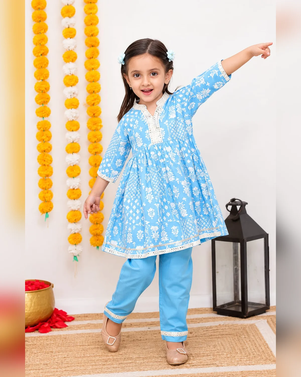 Girls Organic Cotton Gotta Patti Suit - Blue