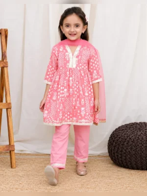 Girls Organic Cotton Gotta Patti Suit - Pink