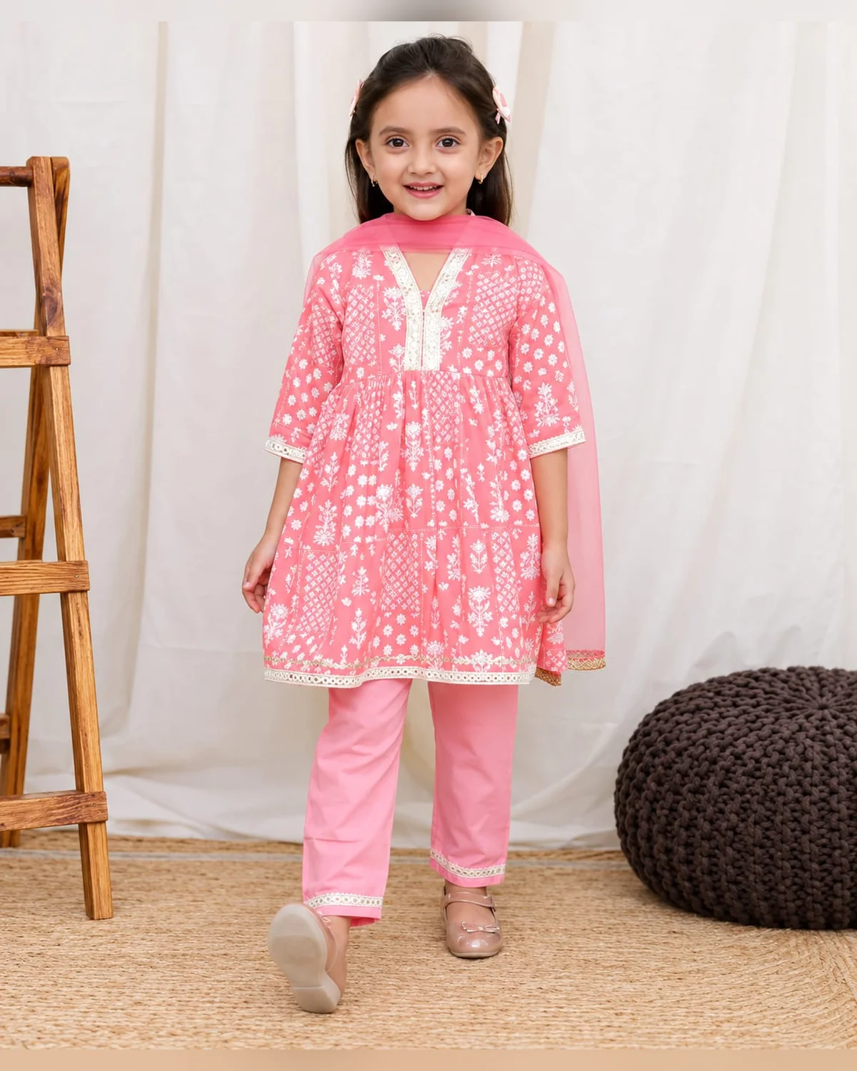 Girls Organic Cotton Gotta Patti Suit - Pink