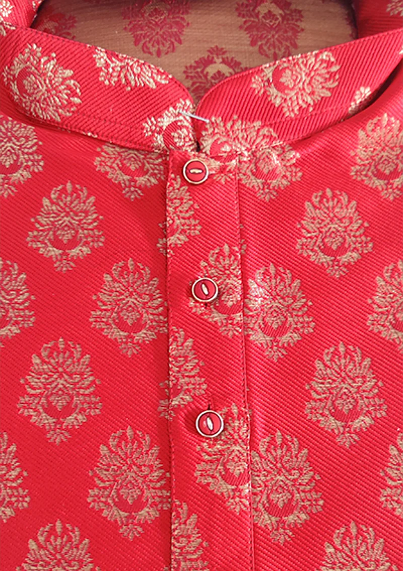 Men's Brocade Silk Kurta Pajama - Maroon