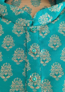 Men's Brocade Silk Kurta Pajama - Rama Green