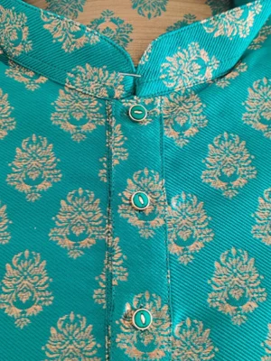 Men's Brocade Silk Kurta Pajama - Rama Green