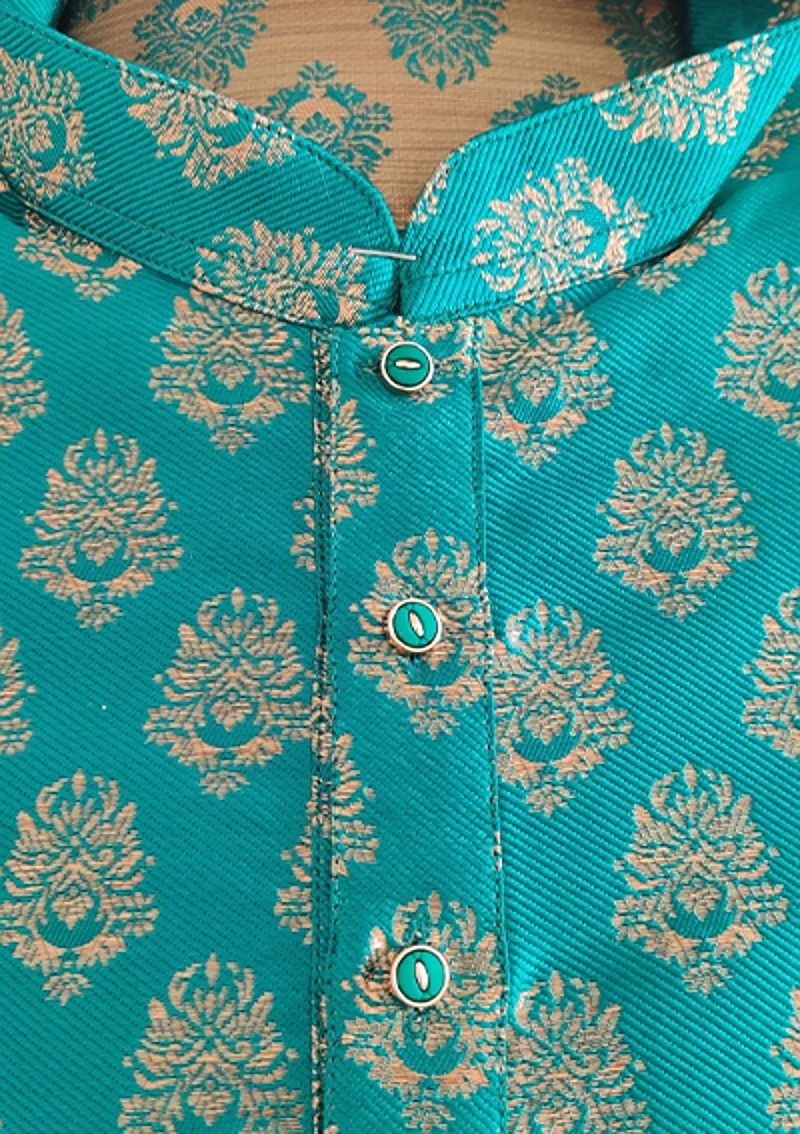 Men's Brocade Silk Kurta Pajama - Rama Green