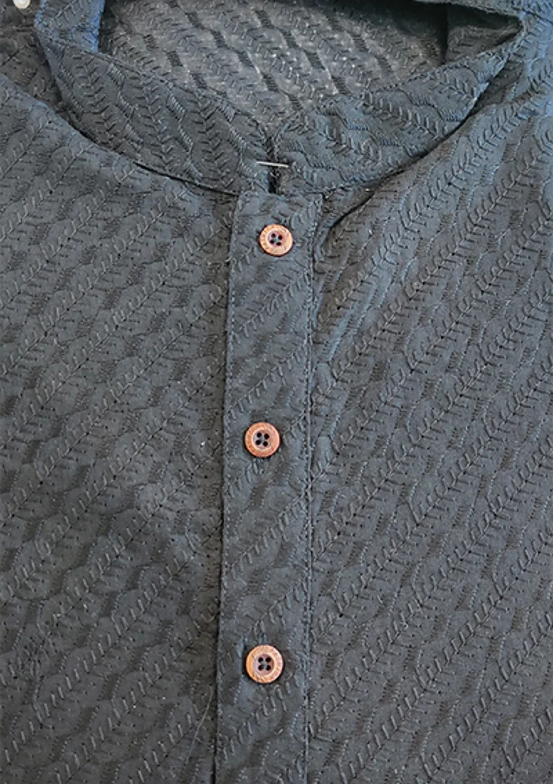 Men's Chikan Embroidery Kurta Pajama - Black