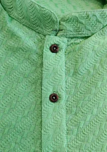 Men's Chikan Embroidery Kurta Pajama - Green