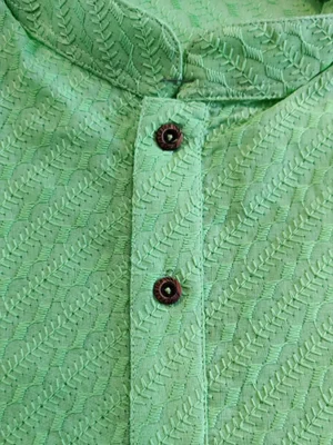 Men's Chikan Embroidery Kurta Pajama - Green