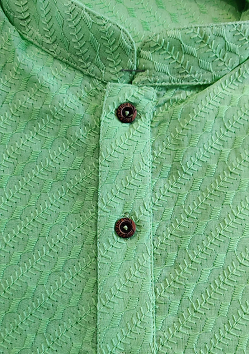 Men's Chikan Embroidery Kurta Pajama - Green