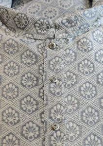 Men's Chikan Embroidery Kurta Pajama - Light Grey