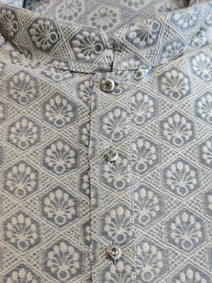 Men's Chikan Embroidery Kurta Pajama - Light Grey