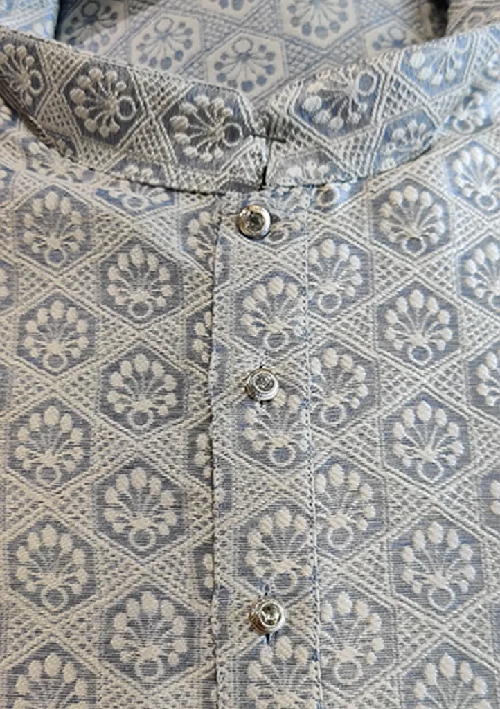 Men's Chikan Embroidery Kurta Pajama - Light Grey