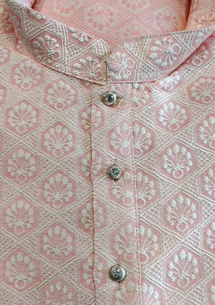 Men's Chikan Embroidery Kurta Pajama - Pink