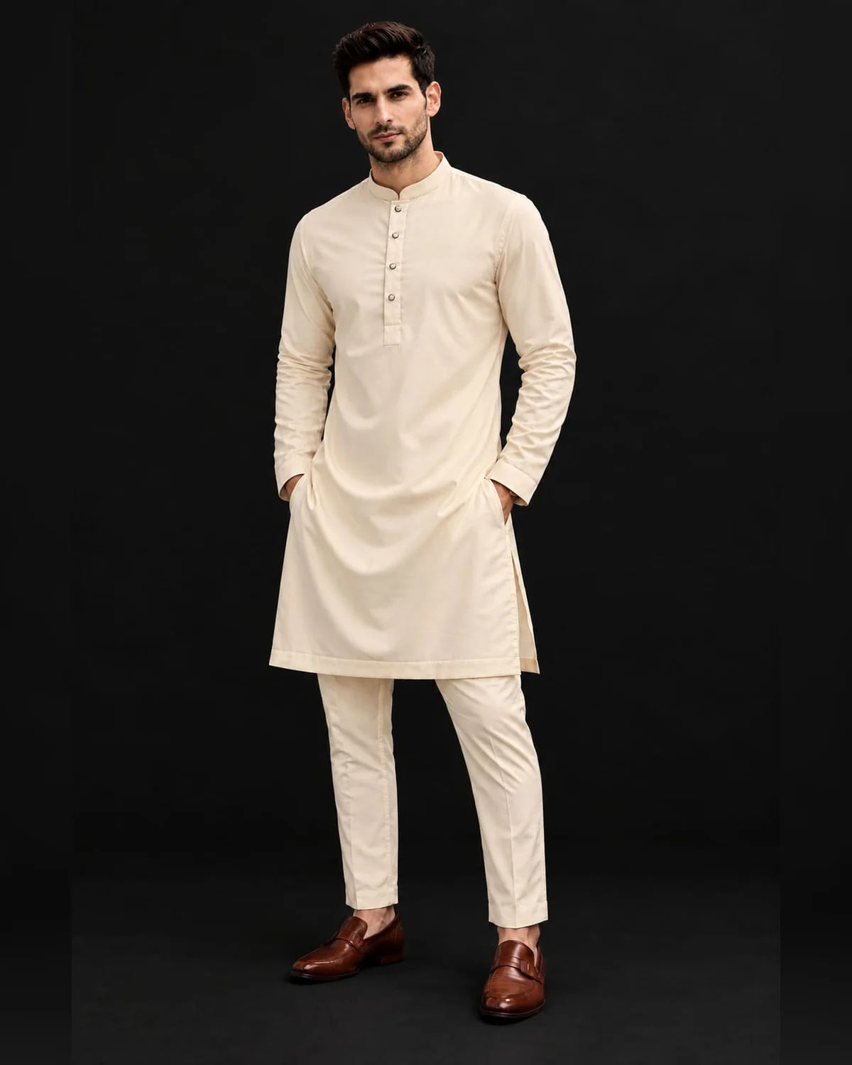 Men’s mul cotton kurta pajama cream