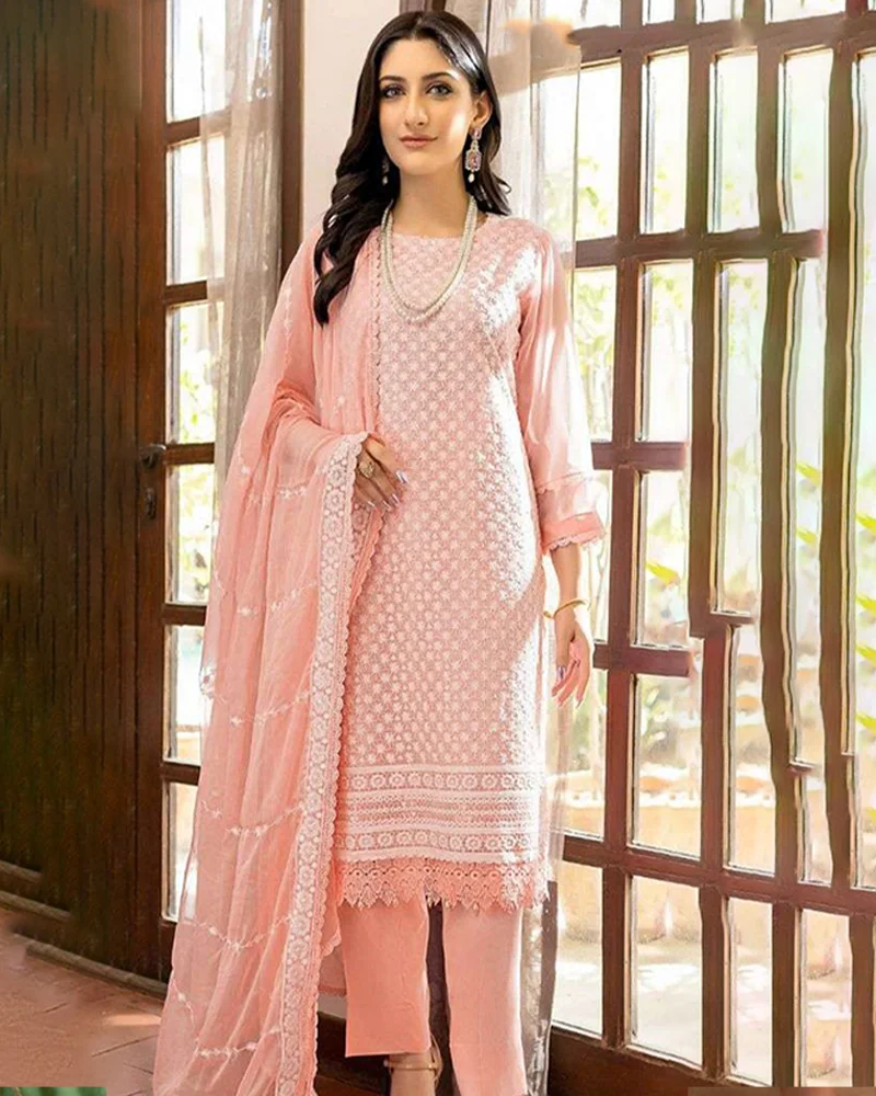 Semi-Stitched Georgette Suit - Peach
