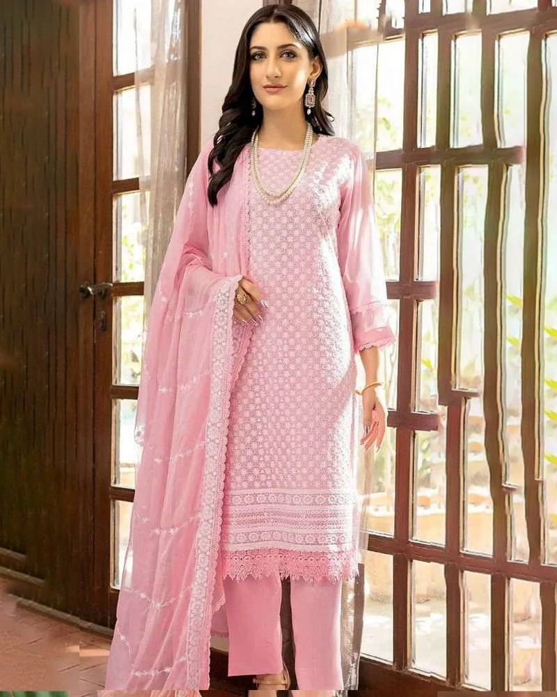Semi-Stitched Georgette Suit - Pink
