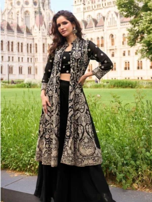 Women’s indo western georgette sharara black