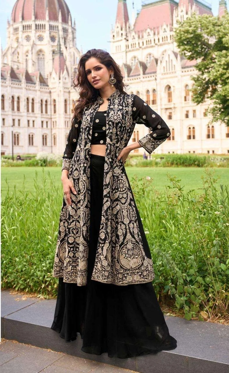 Women’s indo western georgette sharara black