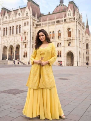 Women’s indo western georgette sharara yellow