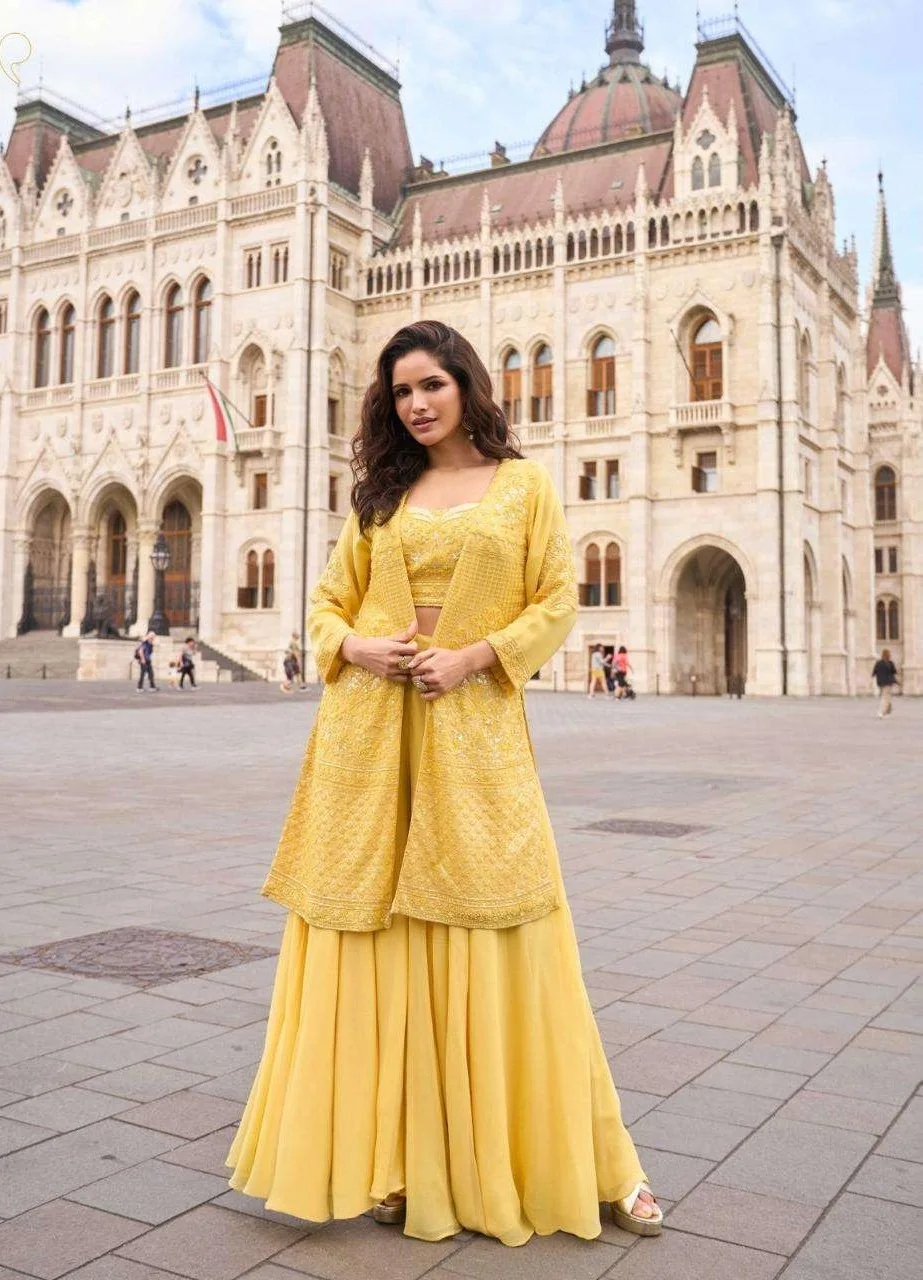 Women’s indo western georgette sharara yellow